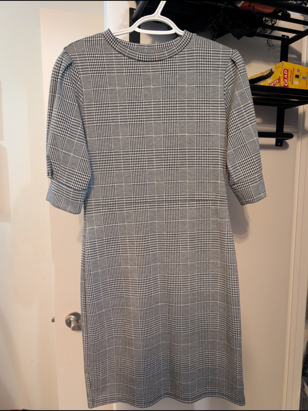 H&M Gray and Black Plaid Midi Dress